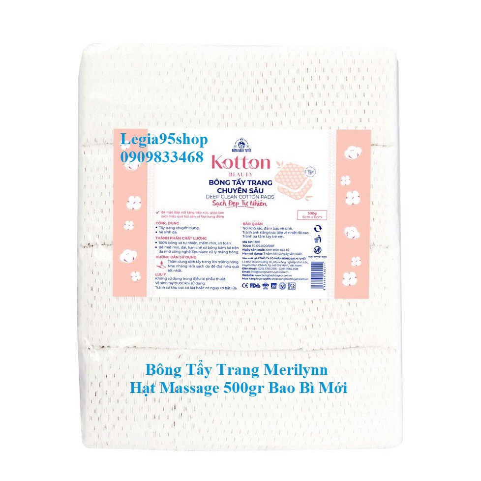 Bông tẩy trang Merilynn 500gr chính hãng Bông Bạch Tuyết - Bông Tẩy Trang Hạt Massage Merilynn Gói 0,5kg