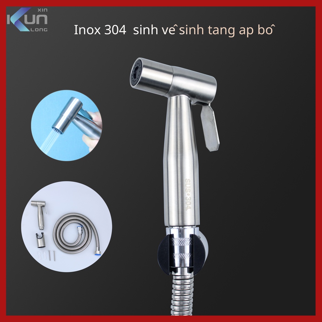 Xinkunlong Vòi xịt nhà vệ sinh Inox 304 Vòi vệ sinh tăng áp nhà vệ sinh vệ sinh tăng áp Bộ vòi xịt vệ sinh