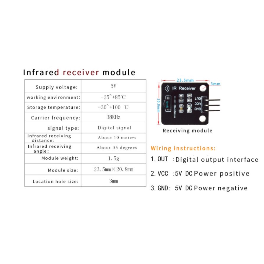 Mô Đun Nhận Tín Hiệu Hồng Ngoại 38khz Chuyên Dụng Cho Khối Xếp Hình Điện Tử Arduino