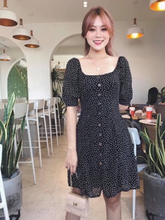 Đầm váy bi đen cổ vuông (kèm hình thật)