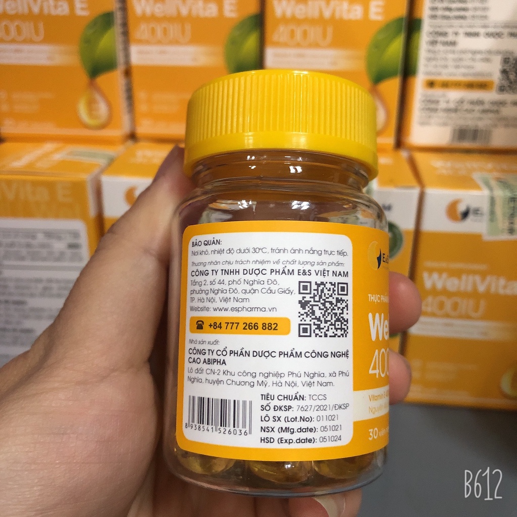 Vitamin E 400IU - WellVita E 400 giúp Dày Niêm Mạc và Cải Thiện Nội Tiết - Hỗ Trợ Chuẩn Bị Mang Thai - Lọ 30 viên