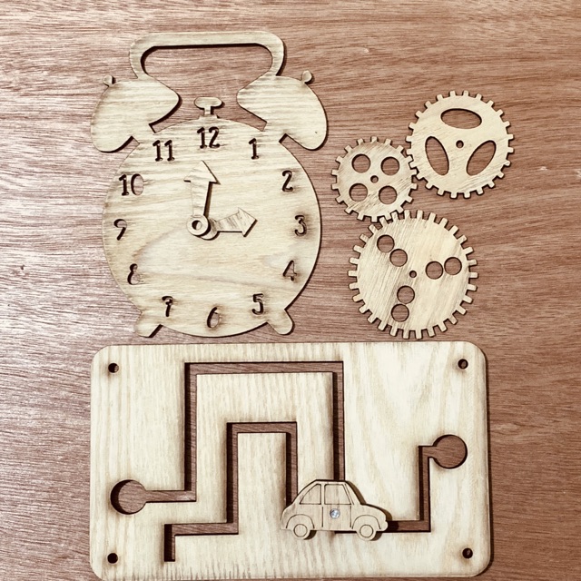 Phụ Kiện Làm Bảng Bận Rộn|Bộ Đồng Hồ Gỗ, Bánh Răng Và Mê Cung Ô Tô, Tự Làm Đồ Chơi Cho Bé