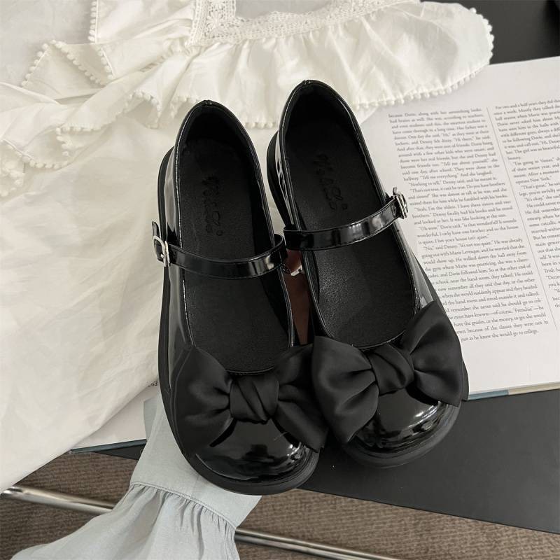 (S105) Giầy búp bê nữa da bóng tag nơ 2 phân (Mã F999)