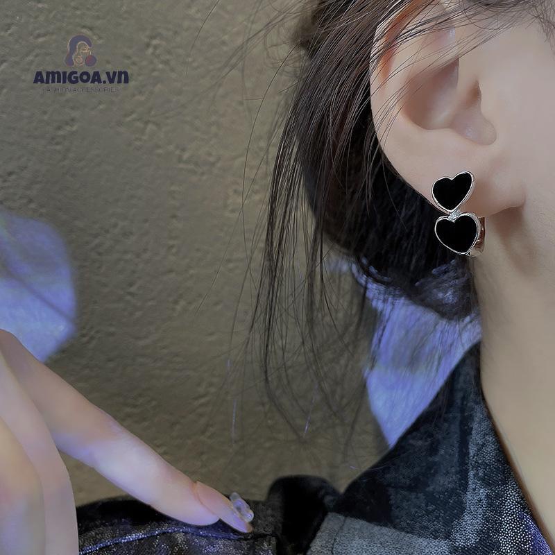 ✨✨Hoa Tai Hình Trái Tim Màu Đen Phong Cách Hàn Quốc Cho Nữ