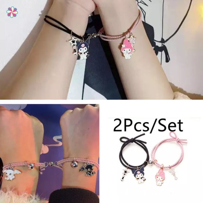 Set 2 vòng tay dây co giãn gắn mặt hình hoạt hình dễ thương cho cặp đôi