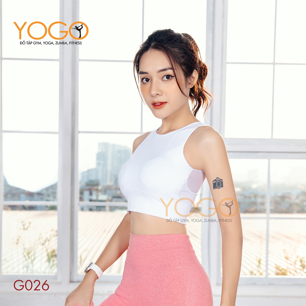 Áo tập gym yoga nữ cao cấp bra thể thao dáng croptop phối lưới thoáng khí co giãn thoải mái có mút ngực YOGO G026 thumbnail