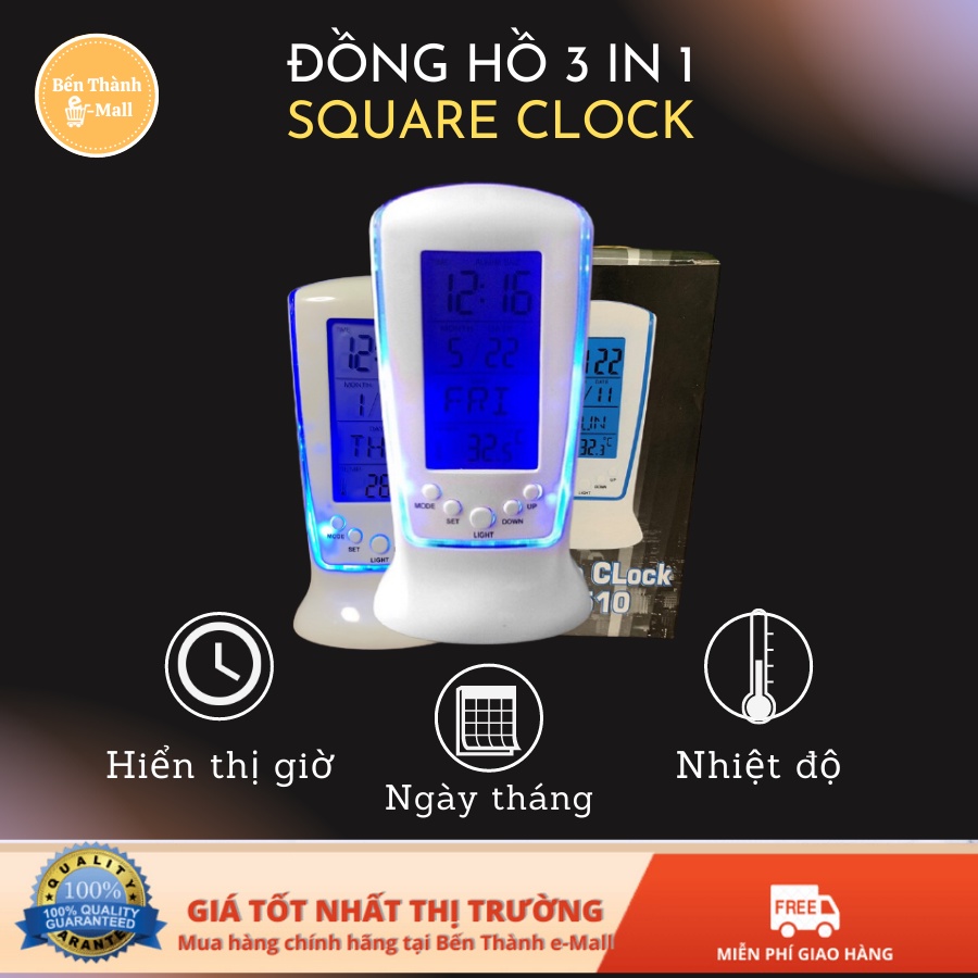 Đồng hồ để bàn đa năng Square Clock hiển thị ngày tháng, thời gian, nhiệt độ chính xác