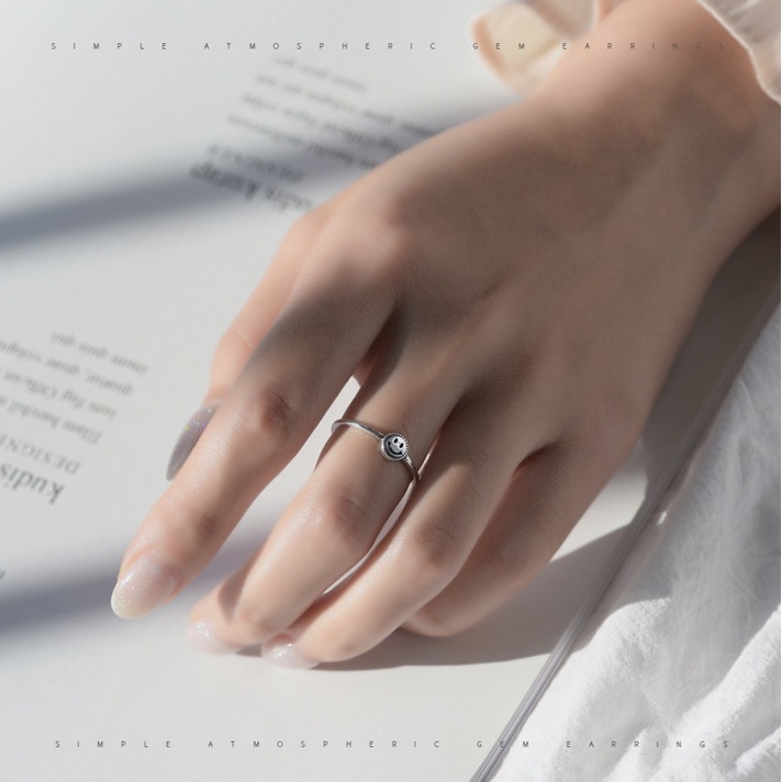 Nhẫn nữ nhẫn bạc s925 mặt tròn cười basic Cá jewelry NB140
