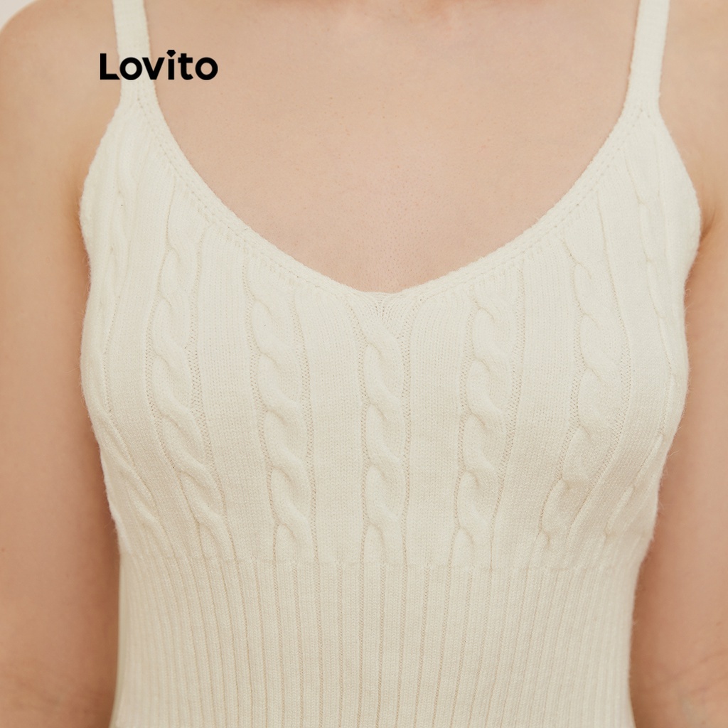 Áo dệt kim Lovito kẻ sọc vân dáng ngắn không tay màu trơn phong cách Preppy L19D006 (màu trắng)