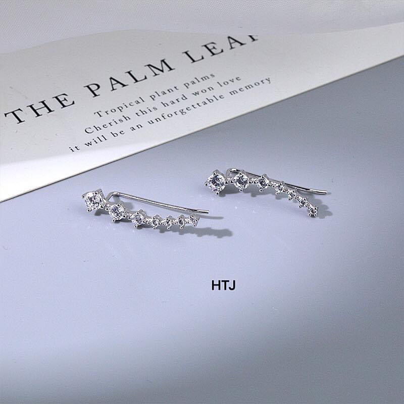 Khuyên tai nữ bạc thật đính đá chốt gài kẹp vành LINH MIU SILVER