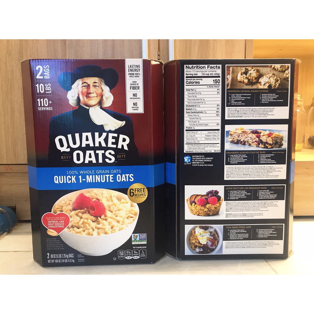 [CHUẨN MỸ] Hộp 4.53kg Yến Mạch Quaker Oats Quick 1 Minutes Hạt Cán Dẹt Giảm Cân Ăn Kiêng