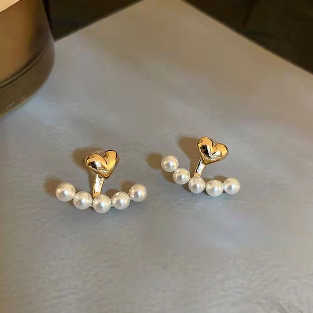 Khuyên Tai Dạng Kẹp Đính Ngọc Trai Hình Trái Tim Đơn Giản Thời Trang