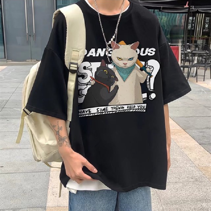 Áo Thun Dáng Rộng In Họa Tiết Hoạt Hình Phong Cách Hip Hop Nhật Bản Thời Trang Mùa Hè Cho Nam Cỡ M-5XL