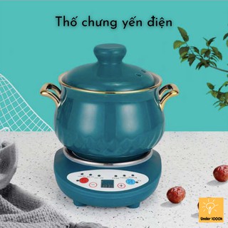 Thố chưng yến cách thủy tự động màu xanh cổ vịt - bảo hành đế điện 12 tháng
