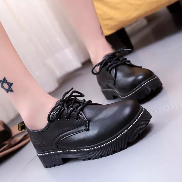 GIÀY OXFORD nữ da lì đế cao vừa