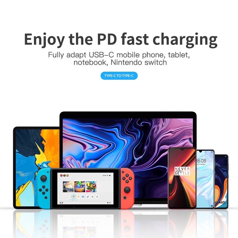 Cáp Sạc Nhanh Type C to Type C PD QC 4.0 Cho Samsung Xiaomi Redmi 3A-60W