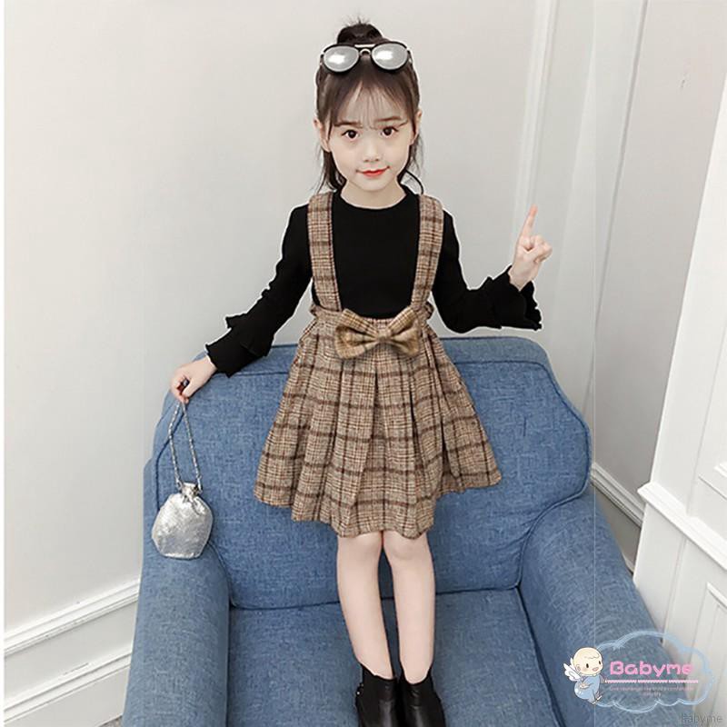 Đầm dài tay giả hai lớp phối họa tiết ca rô dễ thương dành cho bé gái