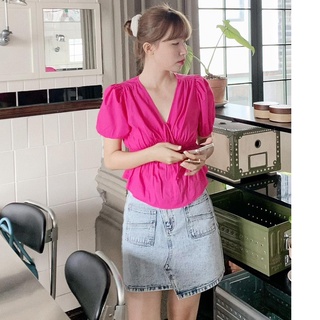 GAGO Áo Kiểu Tay Ngắn Rút Dây 2 Tầng Cổ Tim Vạt Bầu Thời Trang GA4671 4669 4656