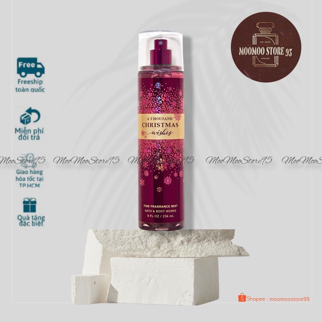 ❤️MOOMOO❤️ Xịt Thơm Toàn Thân Lưu Hương Mịn Da Bath &amp; Body Works - A Thousand Wishes CHRISTMAS