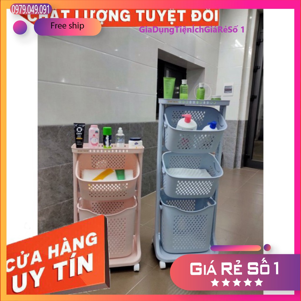 [Hàng chính hãng] Kệ nhựa plastic cao cấp 3 tầng đa năng có bánh xe đựng đồ cho bé, đồ nhà tắm, đồ máy giặt