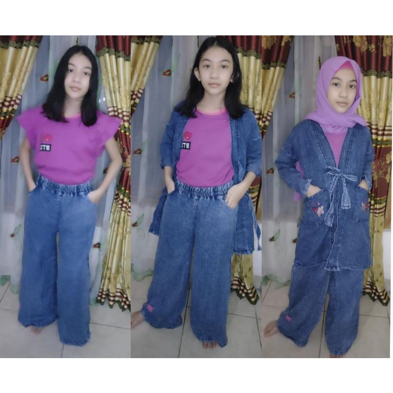 Bộ Áo Khoác Jeans Và Quần Jeans 3 Trong 1 Dành Cho Nữ 12-14 Tuổi