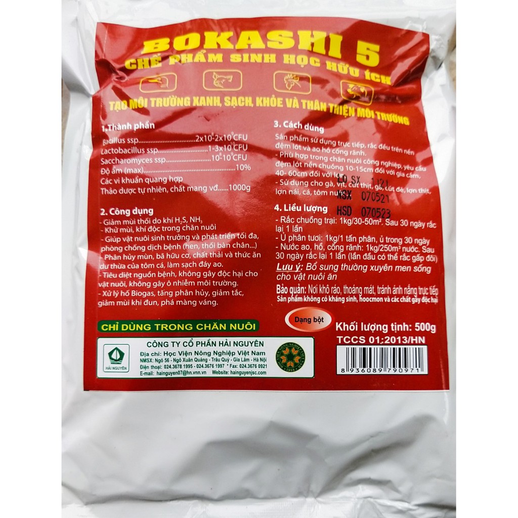 Bokashi 5 chế phẩm ủ phân, rắc chuồng trại cống rãnh, khử mùi hôi chất lượng cao, giảm ô nhiễm môi trường gói 0.5kg