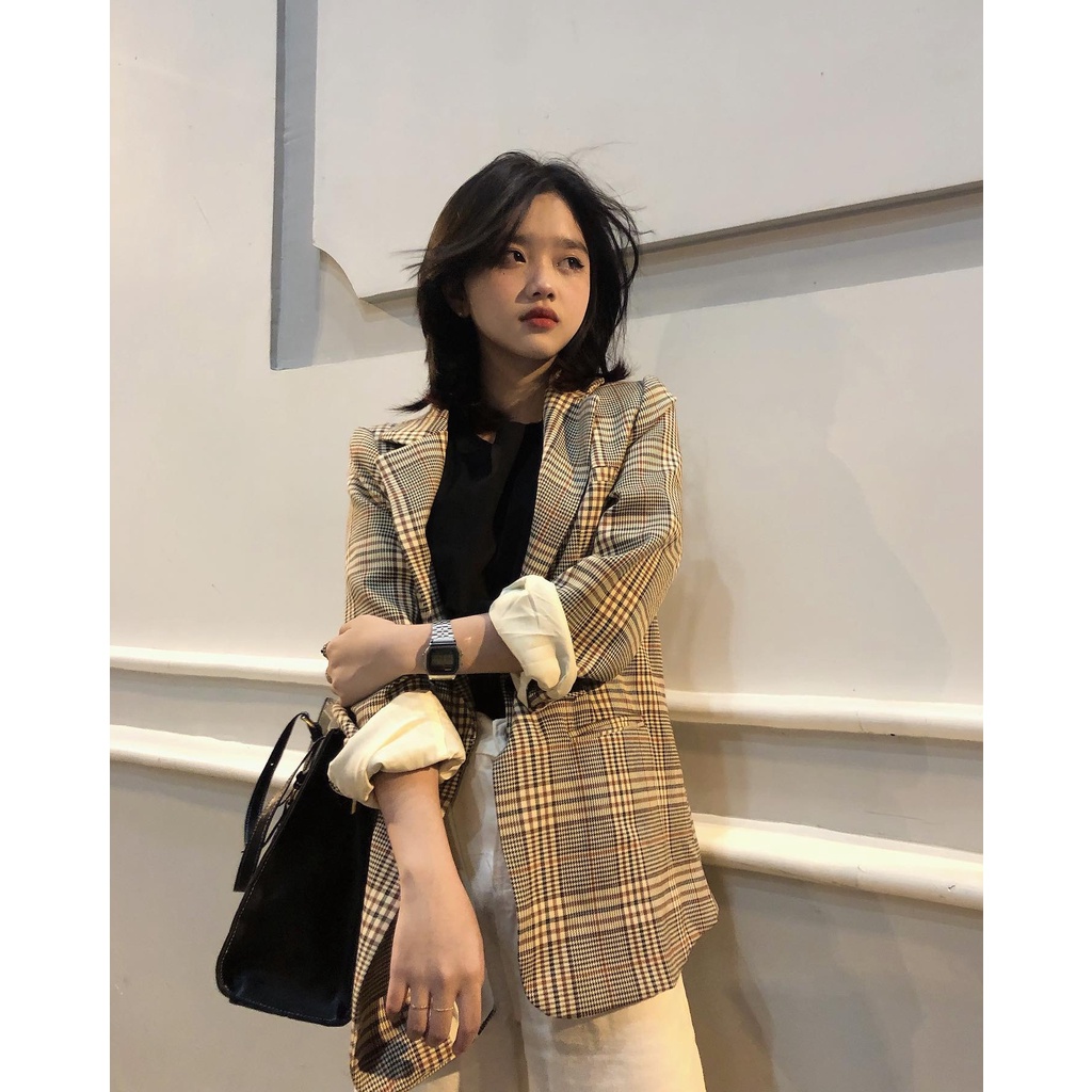 Áo blazer nữ 2 lớp 1 cúc dáng suông cao cấp