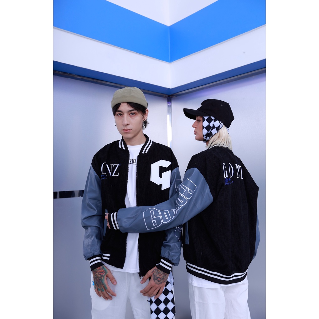 Áo Khoác Nhung Tăm Form Rộng Phối Tay Da Leather Seeve Jacket Varsity V18