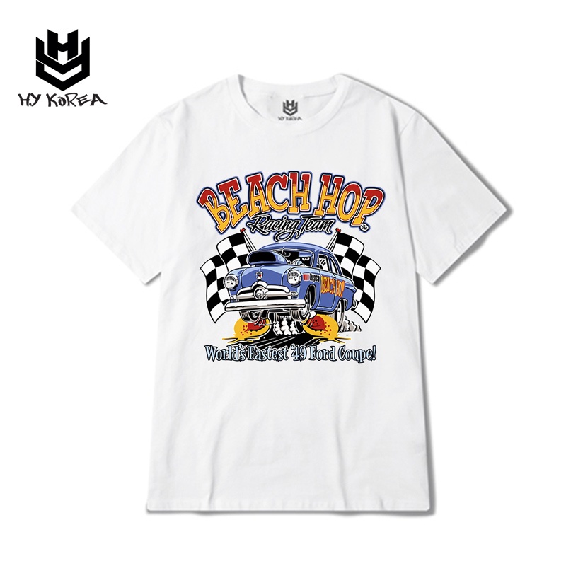 Áo Thun Tay Lỡ Form Rộng 100 Cotton HY Korea Nam Nữ In Hình Beach Hop 422.