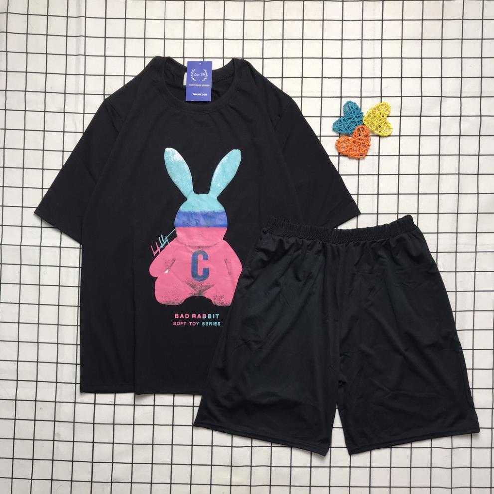 Đồ Bộ Nam Nữ Hoạt Hình Uniex Tay Lỡ Bad Rabit Đen Lapi VN, Đồ Bộ Cartoon, Freesize, Thun Cotton, Nam Nữ Đều Mặc Được