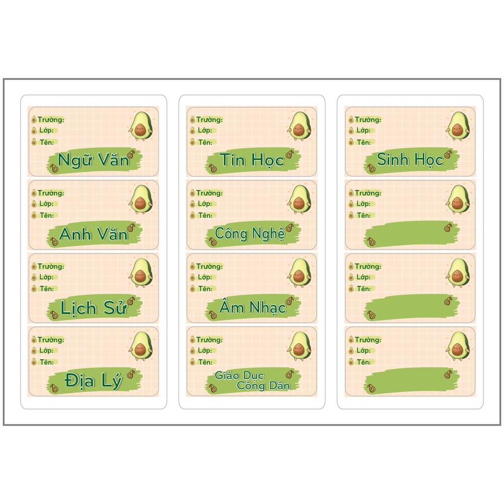 Combo 24 nhãn vở cấp 2, cấp 3,Nhãn Vở Môn Học viết sẵn cấp 2,3 và được tặng kèm nhãn trống - Sticker Ham Học