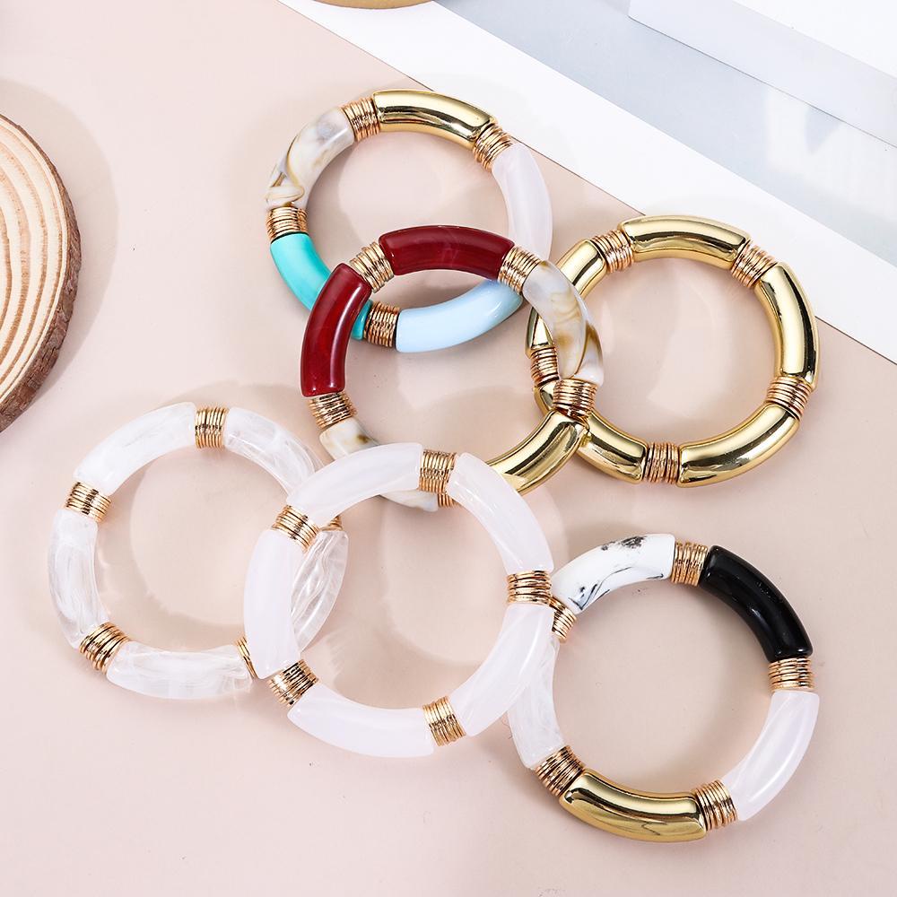 Vòng Tay Acrylic Dạng Ống Tre Phong Cách Hình Học 1 Cái