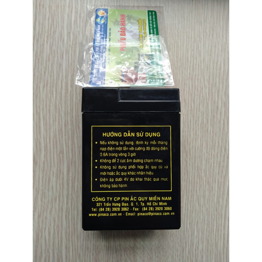 Ắc quy 6V 4.5Ah Pinaco dùng cho xe điện trẻ em, Quạt sạc, Đèn sạc, kích thước 71x48x100mm(DxRxC)