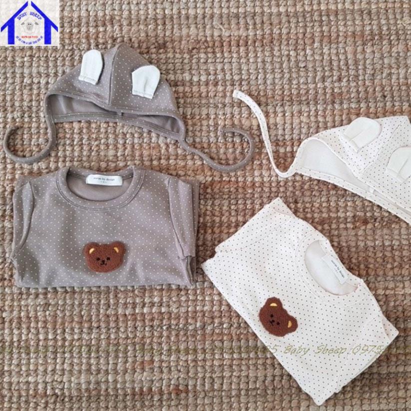 Body Chấm Bi Dài Tay Dài Chân họa tiết hình Gấu Nâu Phong Cách Hàn Quốc Cho Bé Trai Bé Gái diện đầy tháng thôi nôi