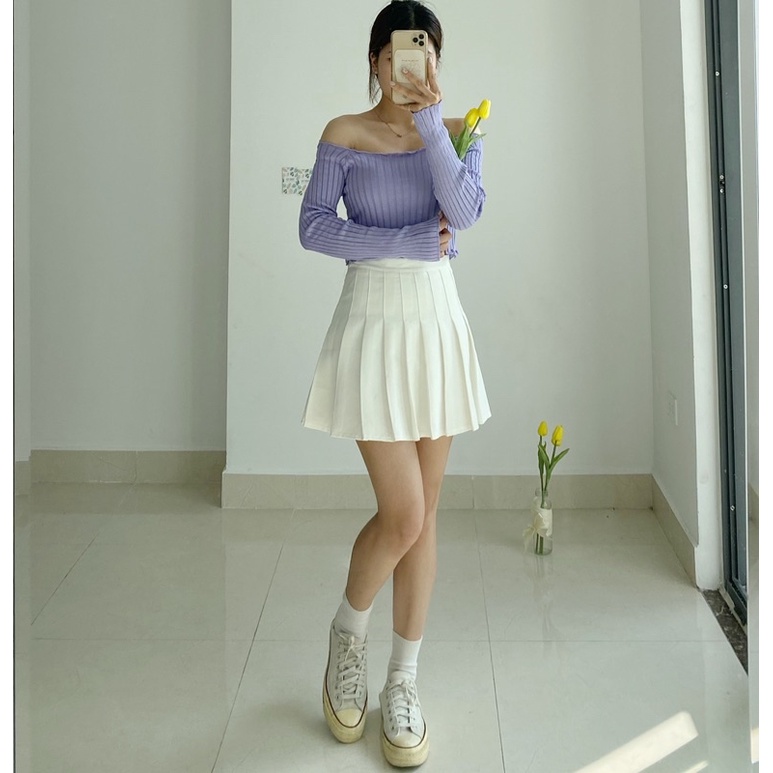 Thun Crop trễ vai viền bèo cổ vuông bảng màu Hottrend 2011