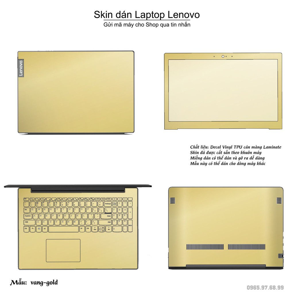 Skin dán Laptop Lenovo màu vàng gold (inbox mã máy cho Shop)