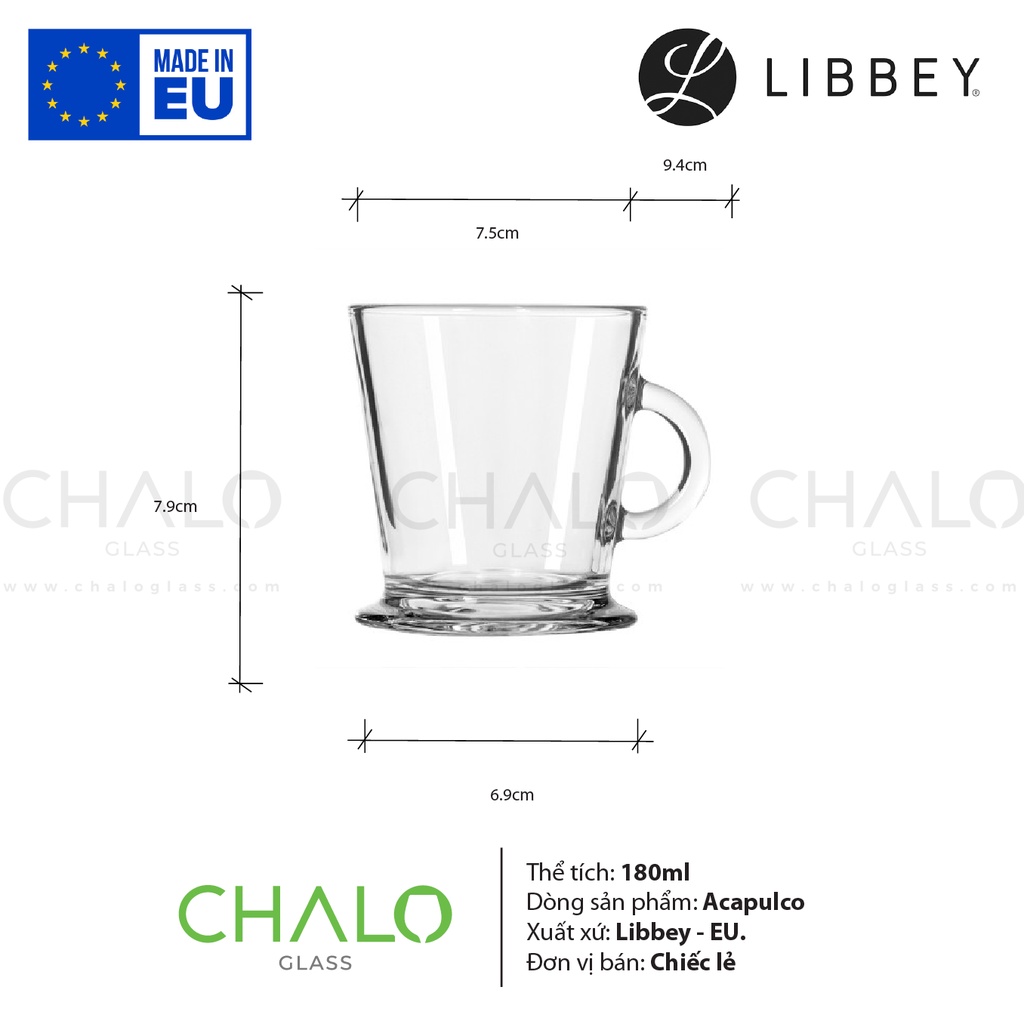 [Made in EU] Ly thủy tinh có quai Libbey Acapulco  - 180ml - 924640