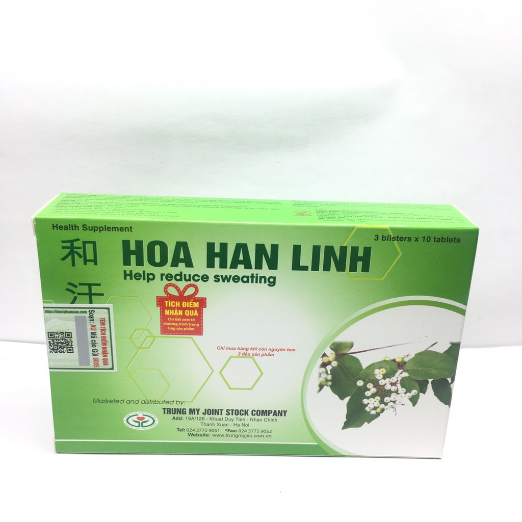 Hoà hãn linh hàng chính hãng có tem tích điểm hộp 3 vỉ x 10 viên