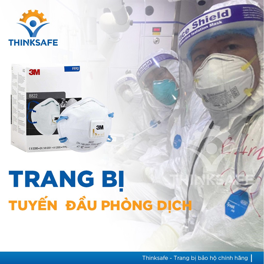 Khẩu trang 3M chính hãng Thinksafe, có van, tiêu chuẩn P2, dây đeo qua đầu, đẹp, vải kháng khuẩn, dùng cho y tế - 8822