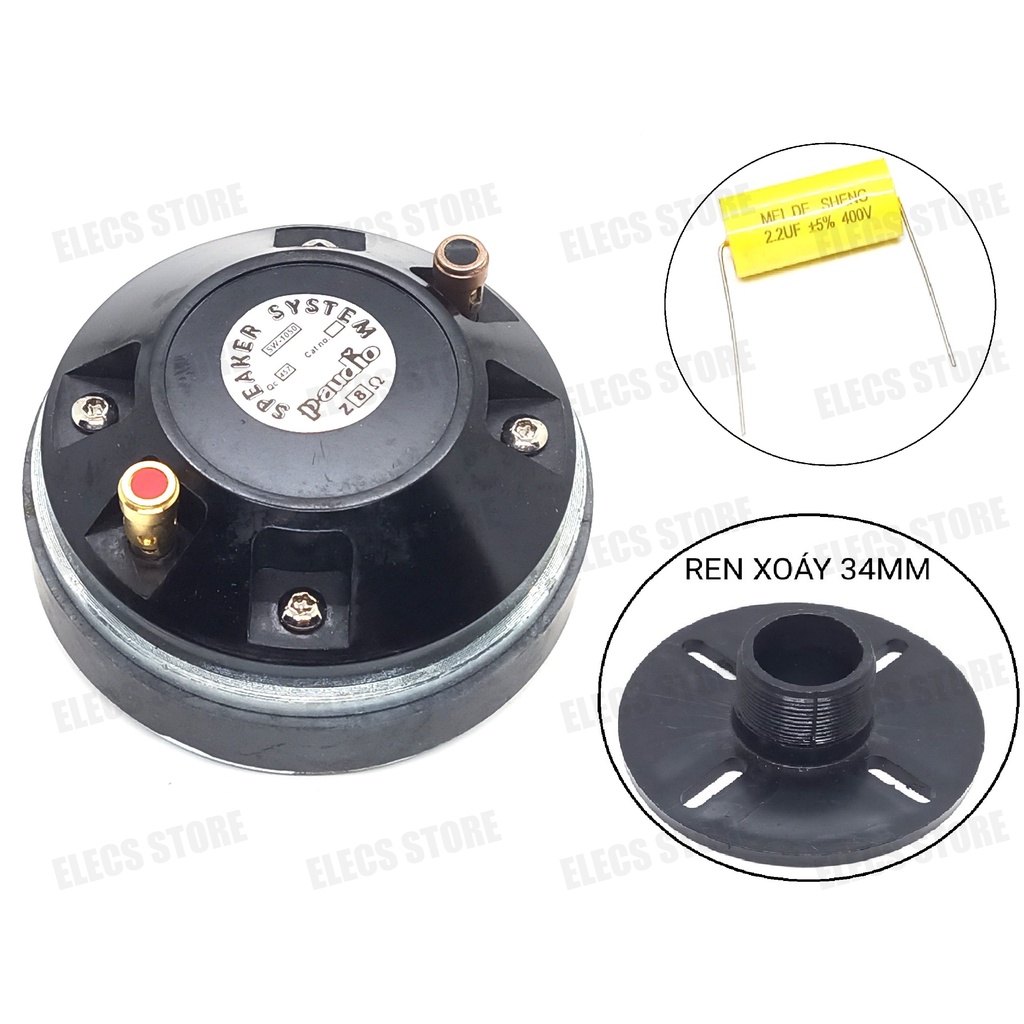 Loa Treble Kèn 350 P.Audio Kèm Bích Ren Xoáy 34mm Và Tụ 2.2uF (1 Cái)