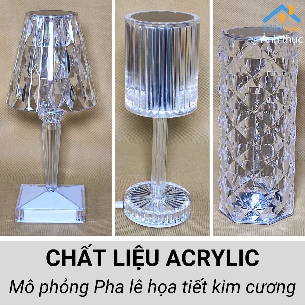 Đèn ngủ pha lê để bàn cảm ứng pin sạc tích điện led nhiều màu trang trí (Nhiều mẫu) mã 26013