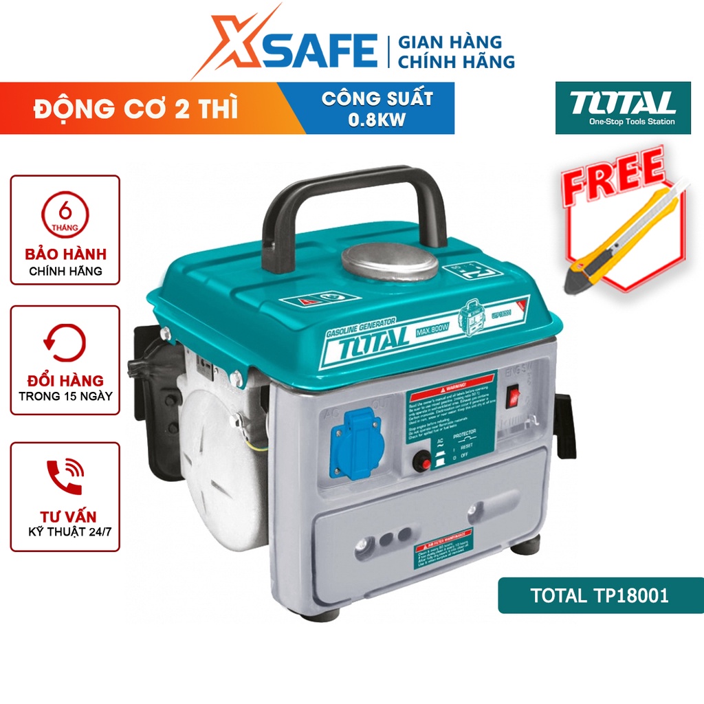 Máy phát điện chạy xăng TOTAL TP18001 động cơ phát điện dùng xăng 26kg Nguồn điện 220V/50Hz/1 pha, động cơ 2 thì