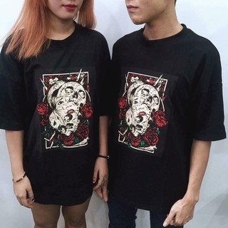 Áo thun tay lửng nam-nữ đầu lâu hoa hồng