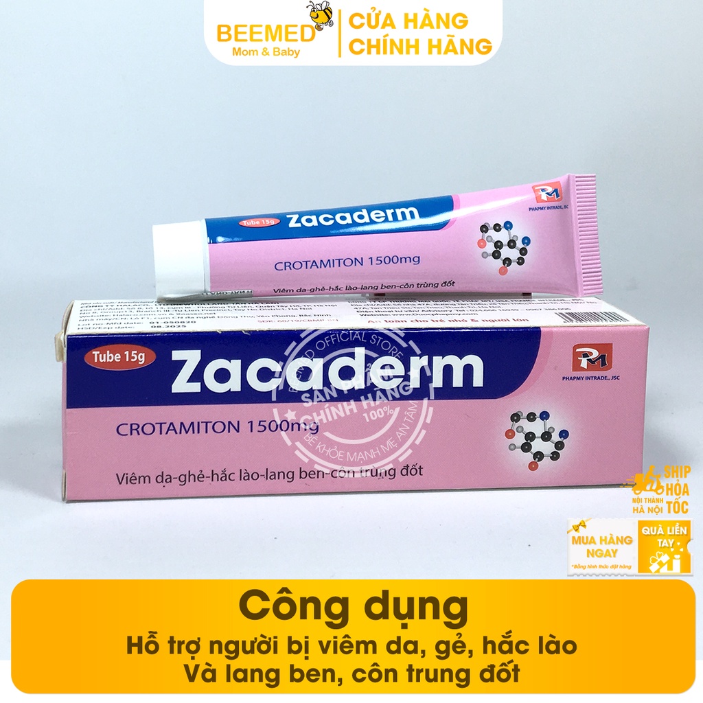 Zacaderm Tuýp 15g - Giảm ghẻ ngứa, hắc lào, lang ben, côn trùng đốt dạng kem