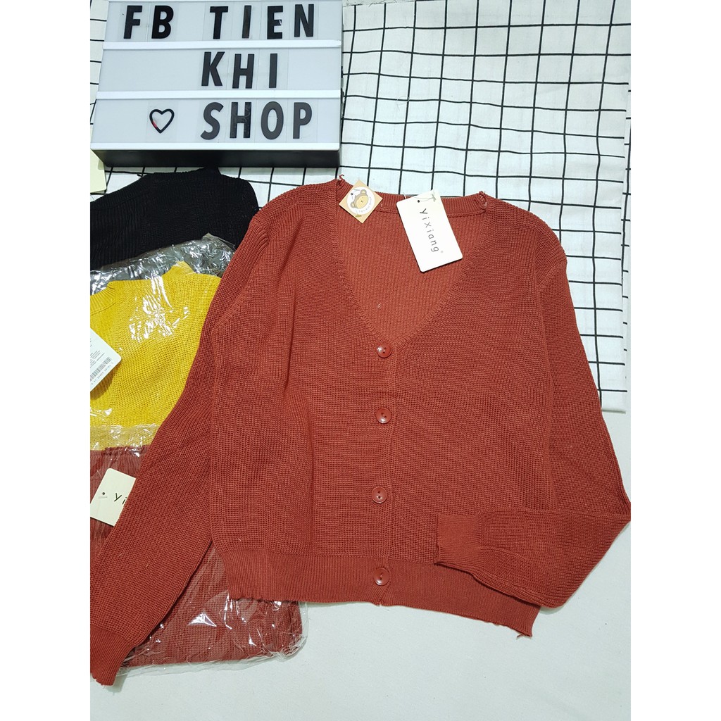 Áo khoác len mỏng cardigan TienKhi Shop cổ tim gài nút màu trơn KL02