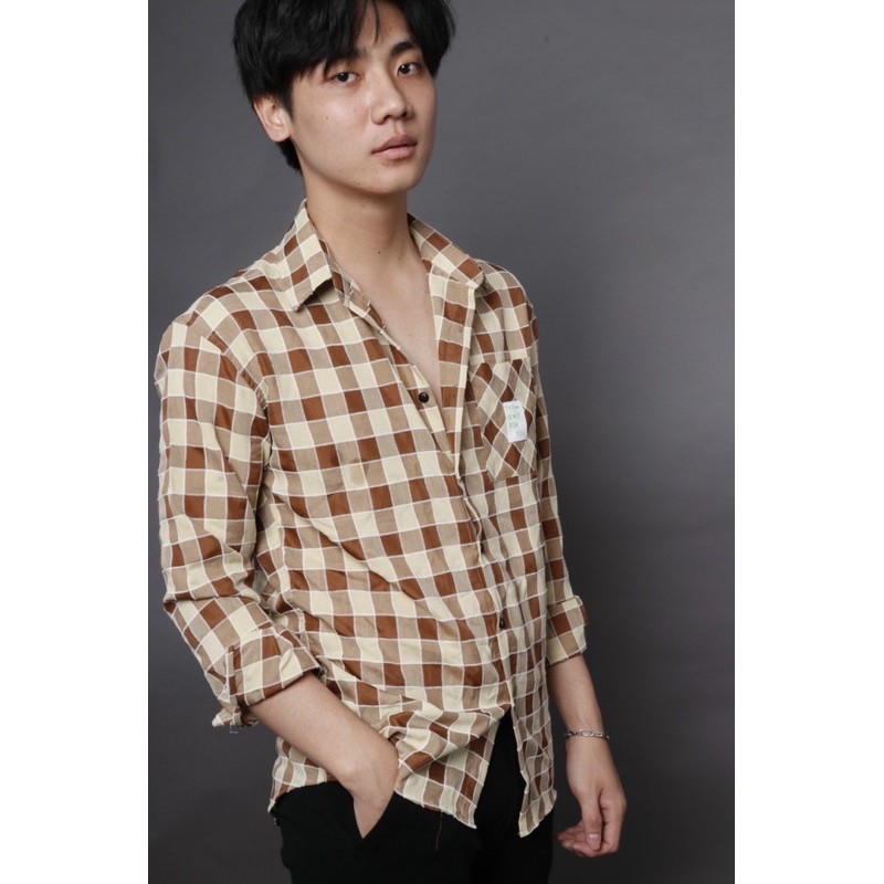 Sơ mi caro nam không nhăn vải mát, thiết kế