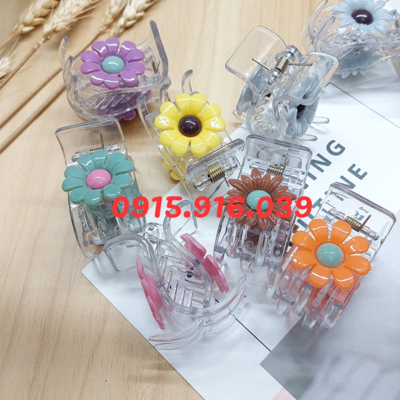 Kẹp càng cua 5 chấu nhựa trong hoa màu, kẹp tóc đính hoa