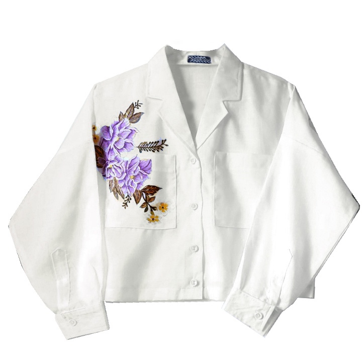 sơ mi trắng croptop linen vẽ tay