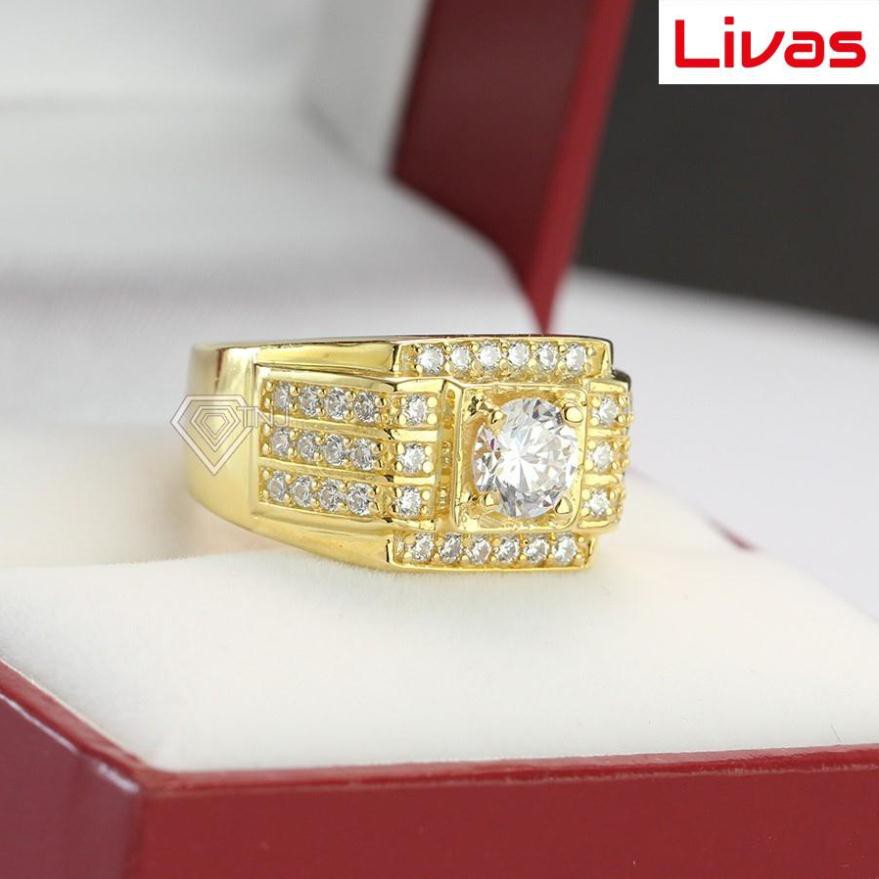 Nhẫn nam bạc xi mạ vàng 18K đẹp đính đá sang trọng NNA0066 - Trang Sức LIVAS