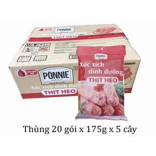 Thùng 20 Gói Xúc Xích Dinh Dưỡng Thịt Heo PONNIE 175gr x 5 Gói